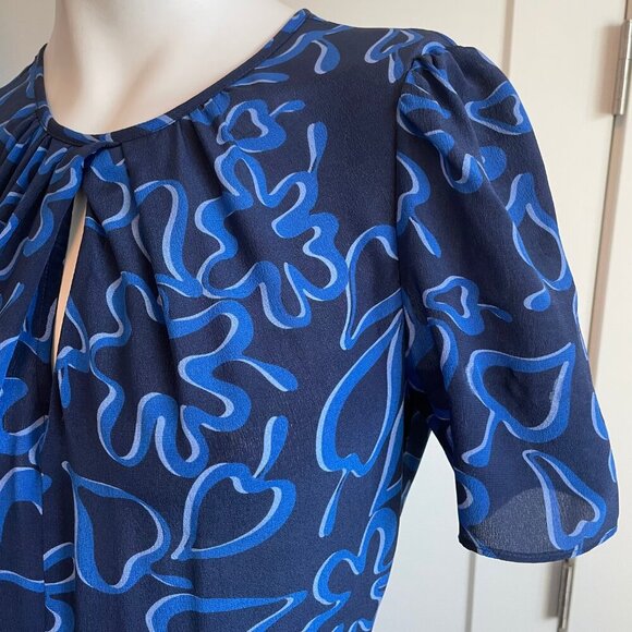 Tara Jarmon Paris SS Fit & Flare Print Partial Lined 100% Silk Dress Blue Sz 36 - Picture 6 of 14